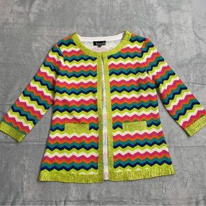 Berek Cardigan Small Womens Crinkle Stretch Multicolor Zigzag Bright